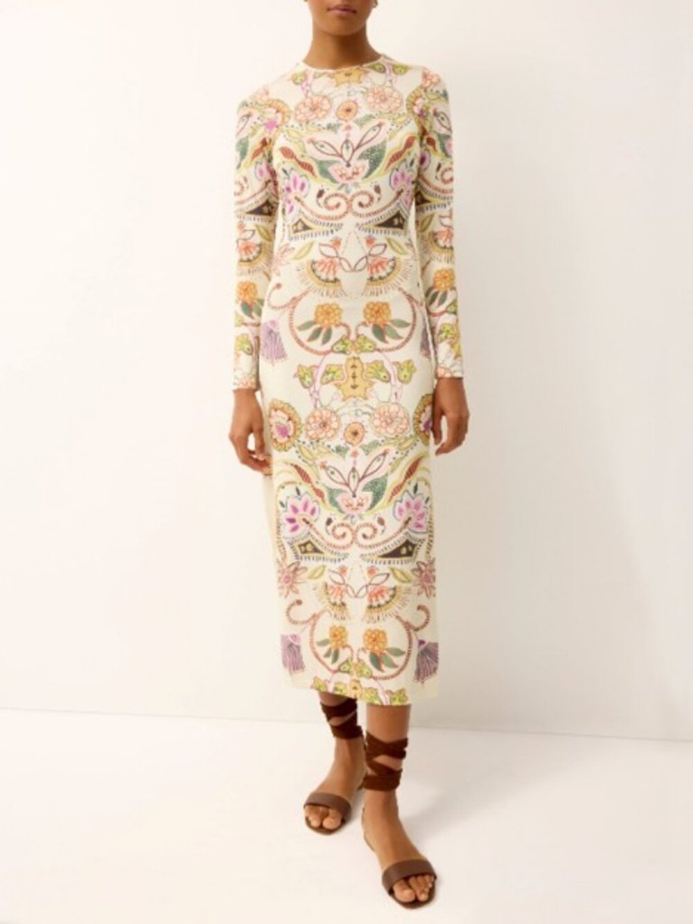 Marie Oliver Vaughn Botanical Printed Stretch Jersey A Line Midi Dress L